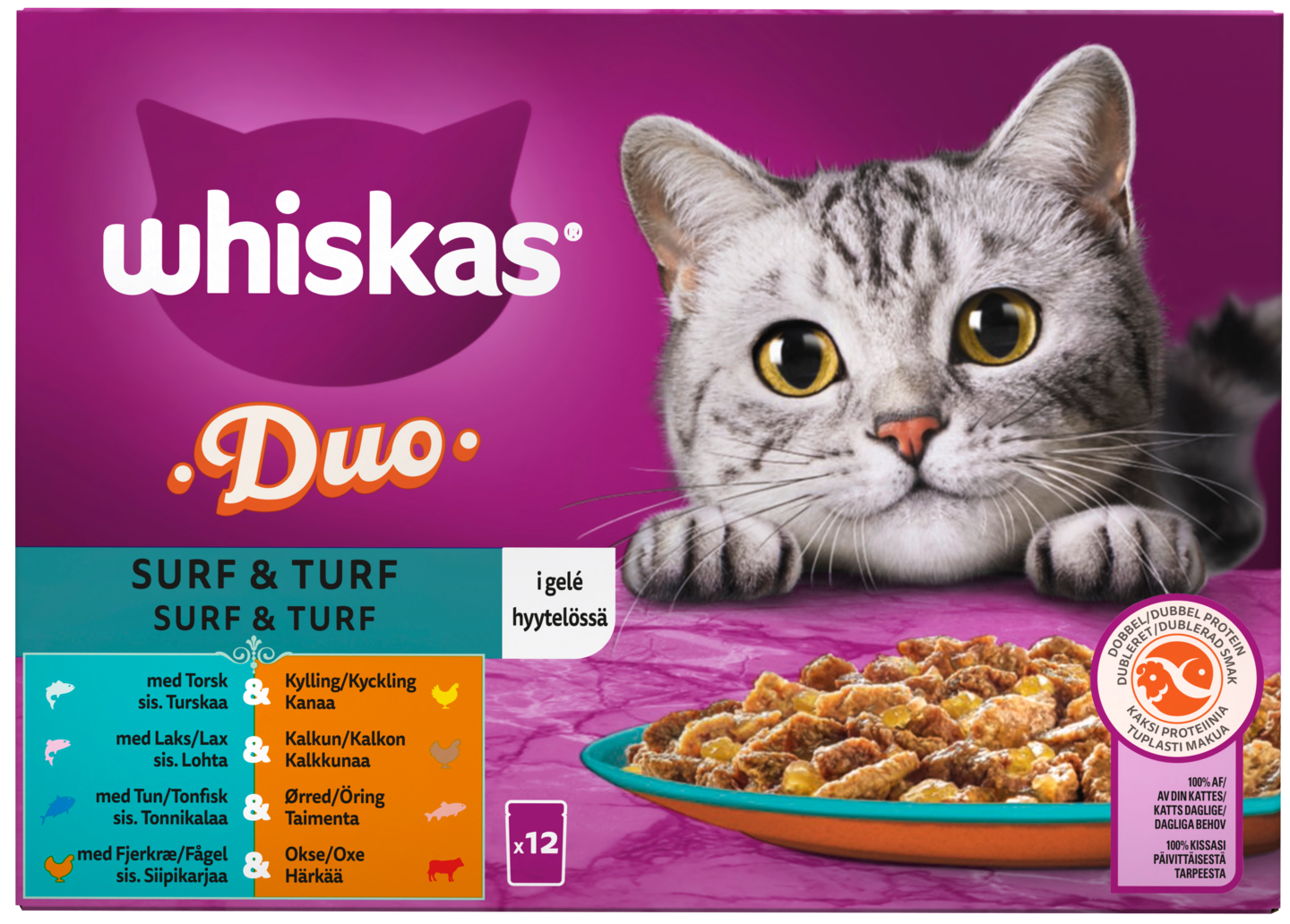 Whiskas 1+ Duo Surf and Turf Hyytelössä 12x85g