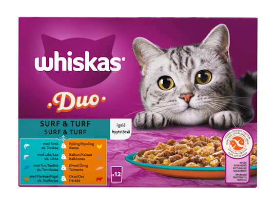 Whiskas 1+ Duo Surf and Turf Hyytelössä 12x85g