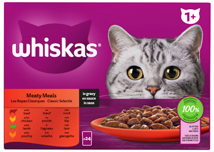 Whiskas 1+ perinteiset ateriat kastikkeessa 24x85g