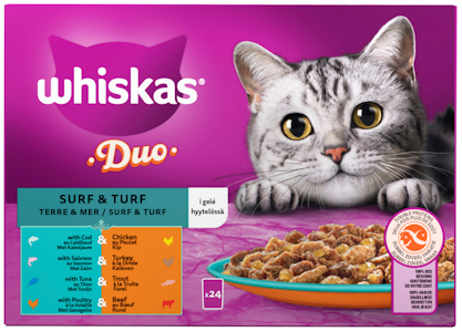 Whiskas 1+ Duo Surf and Turf hyytelössä 24x85g