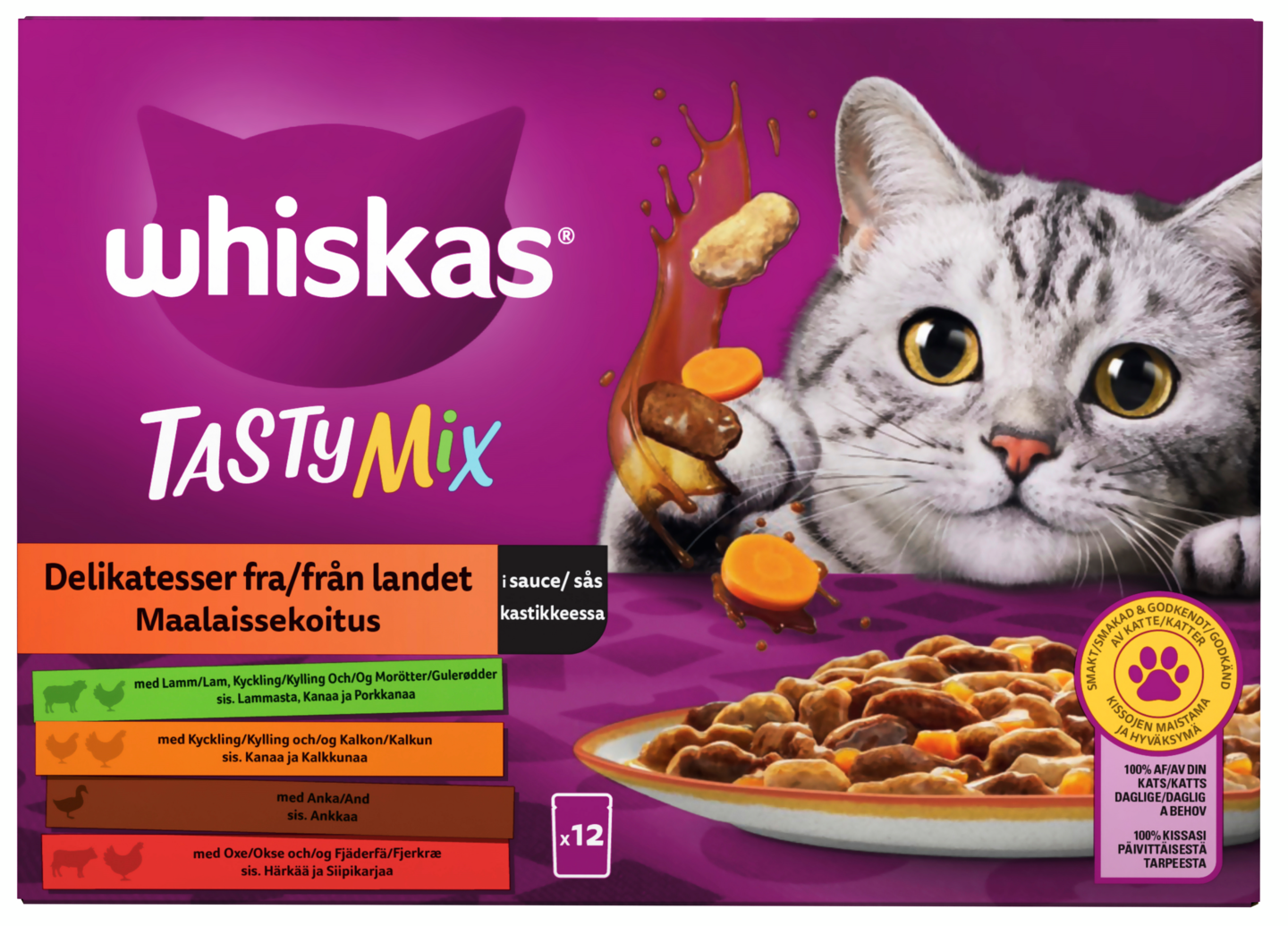 Whiskas 1+ Tasty Mix Maalaissekoitus kastikkeessa 12x85g