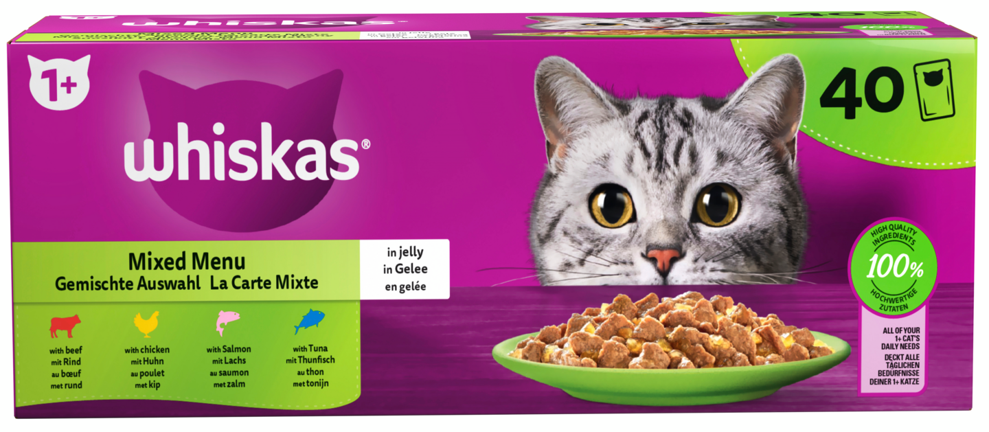 Whiskas 1+ Suosikit lajitelma hyytelössä 42x40x85g PUOLILAVA