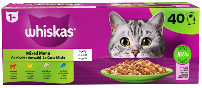 Whiskas 1+ Suosikit lajitelma hyytelössä 42x40x85g PUOLILAVA