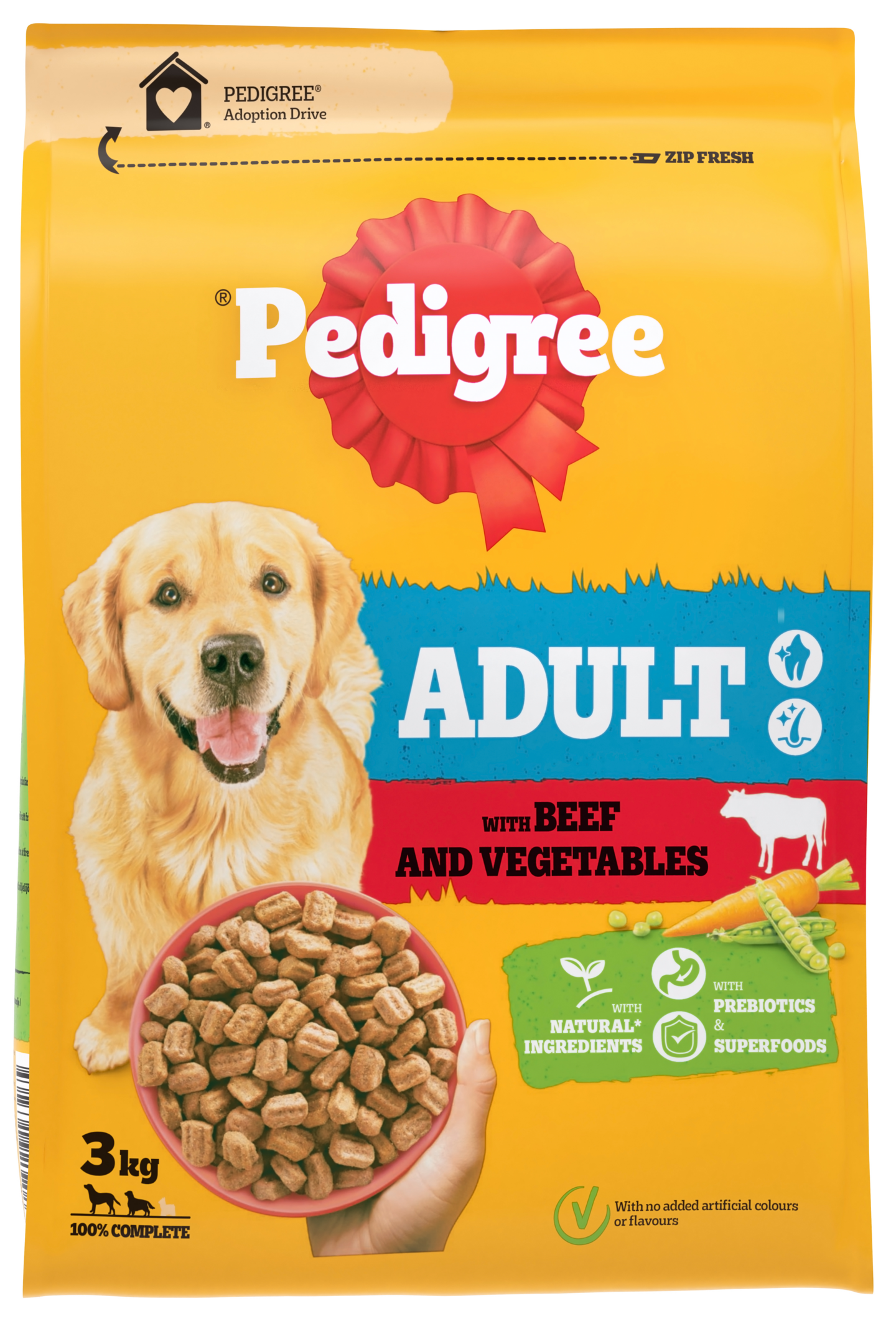Pedigree Adult koiran kuivaruoka 3kg härkä-kasvis