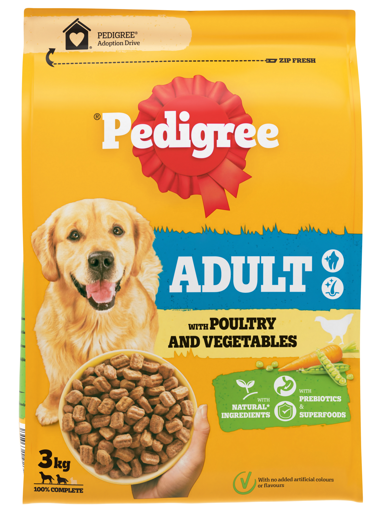 Pedigree Adult koiran kuivaruoka 3kg siipikarja-kasvis
