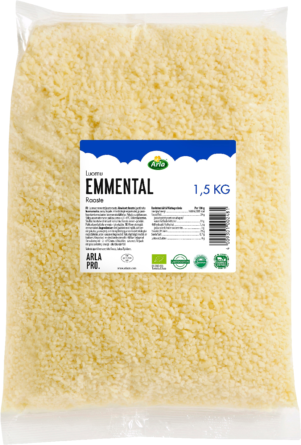 Arla emmental juustoraaste 1,5kg luomu laktoositon