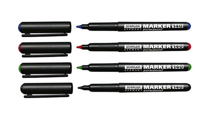 Stanger Permanent Marker Kuitukärkikynä 1mm kärki 4 värin lajitelmapaketti