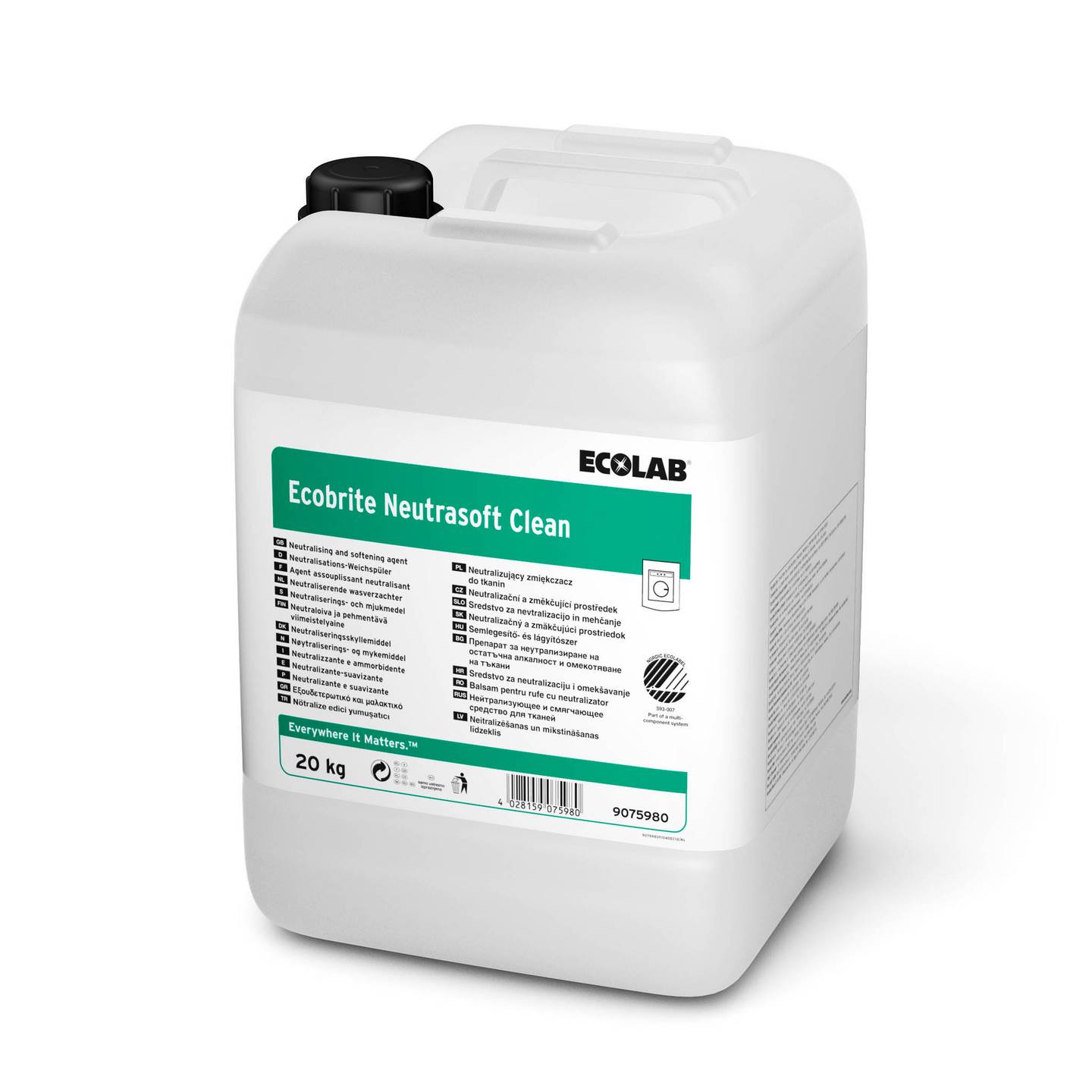 Ecolab Ecobrite Neutrasoft Clean hajusteeton tekstiilien huuhtelu- ja hoitoaine 20kg