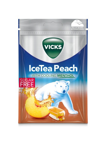 Vicks IceTea Peach sokeriton kurkkupastilli 72g