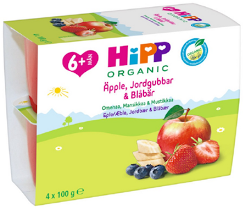 HIPP Fruit break omenaa, mansikkaa ja mustikkaa 4x100g 6kk luomu