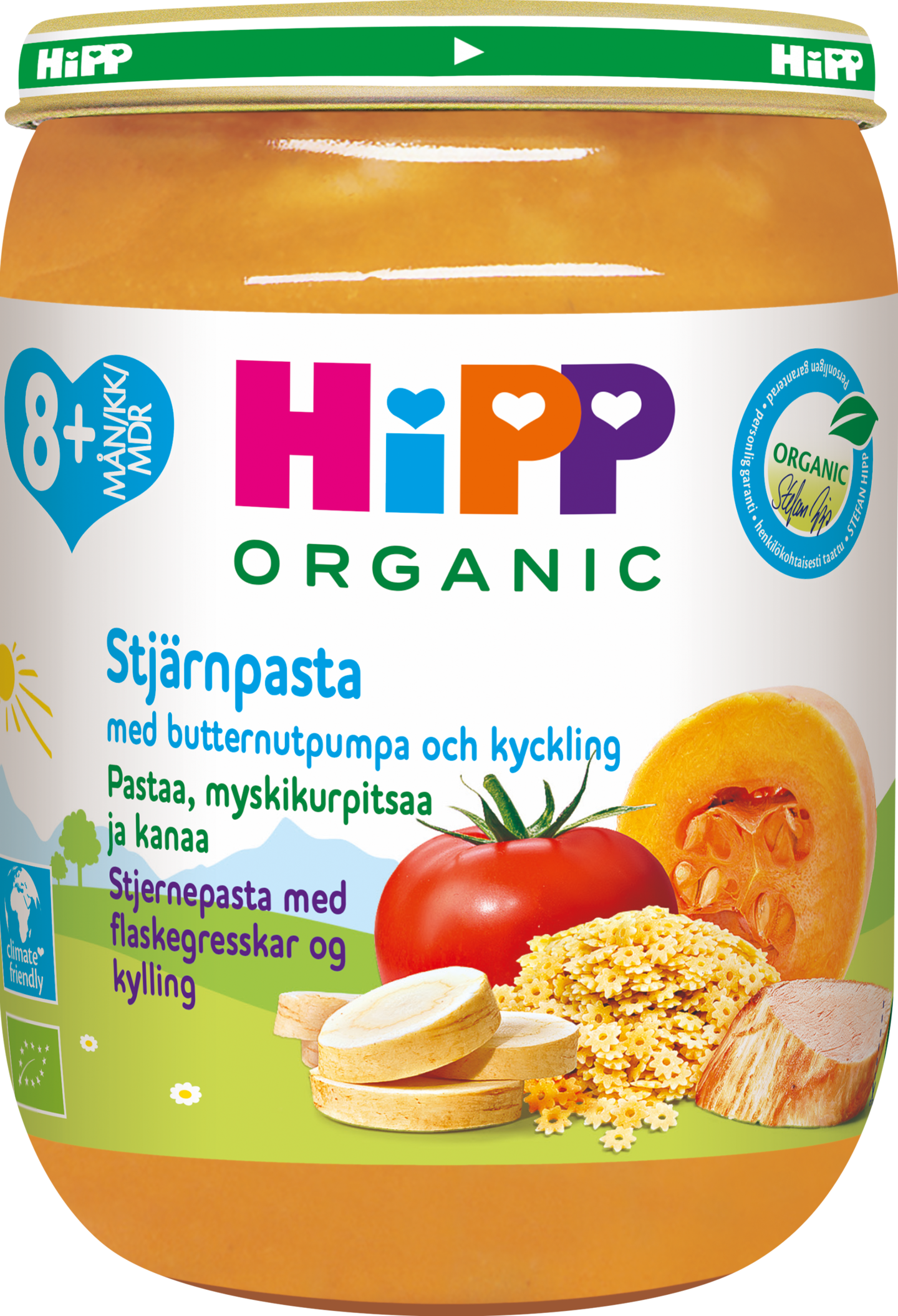 HIPP pasta myskikurpitsa kana 190g 8kk luomu