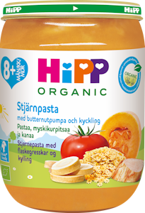 HIPP pasta myskikurpitsa kana 190g 8kk luomu