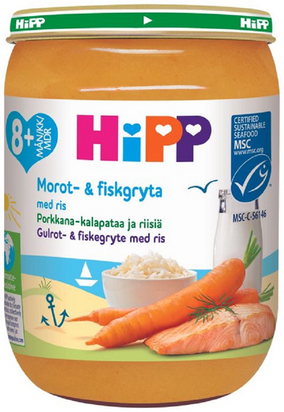 HiPP Porkkana-kalapataa ja riisiä 190g 8kk