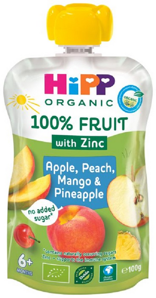 HiPP HiPPiS Luomu 100g 6kk omena, persikka, mango & ananas sinkki
