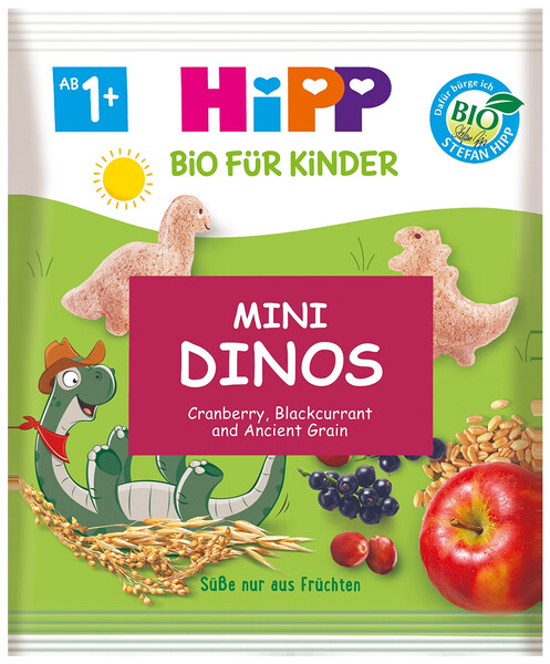 HiPP Mini Dinos Luomuviljanaksuja karpao, mustaherukka ja vilja 1+ 30g
