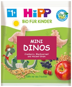 HiPP Mini Dinos Luomuviljanaksuja karpao, mustaherukka ja vilja 1+ 30g