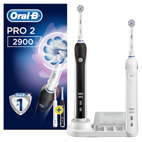 Oral-B Pro 2 2900 Duo tuplarunkoinen sähköhammasharja musta ja valkoinen