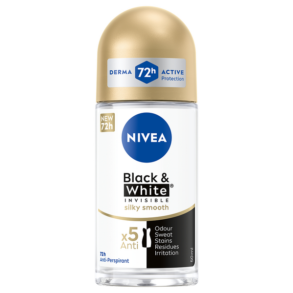 NIVEA 50ml Black & White Invisible Silky Smooth Deo Roll-on -antiperspirantti
