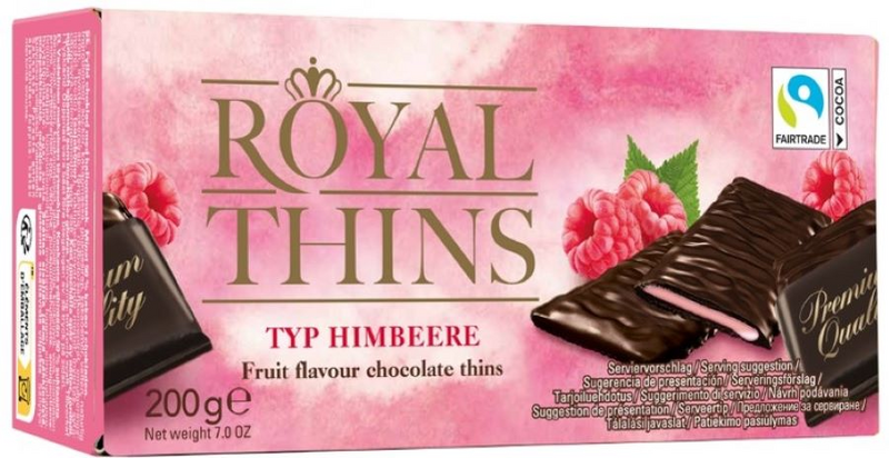 Halloren Royal Thins vadelmatäytteinen tummasuklaa 200g