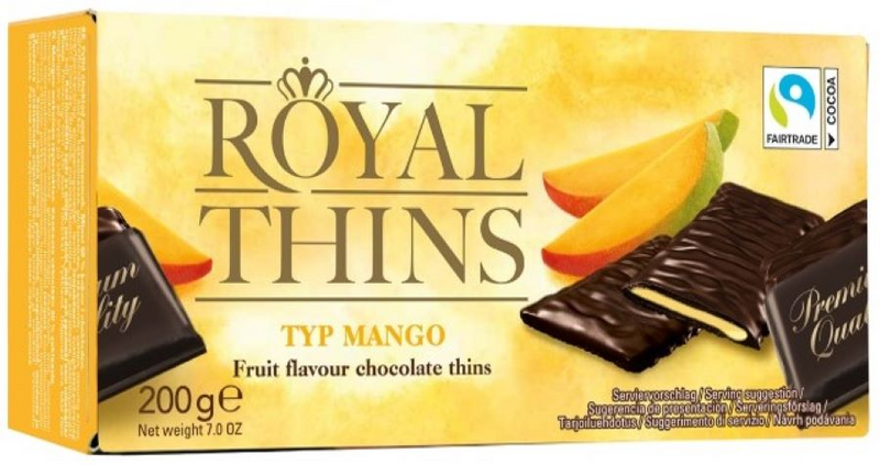Halloren Royal Thins mangotäytteinen tummasuklaa 200g