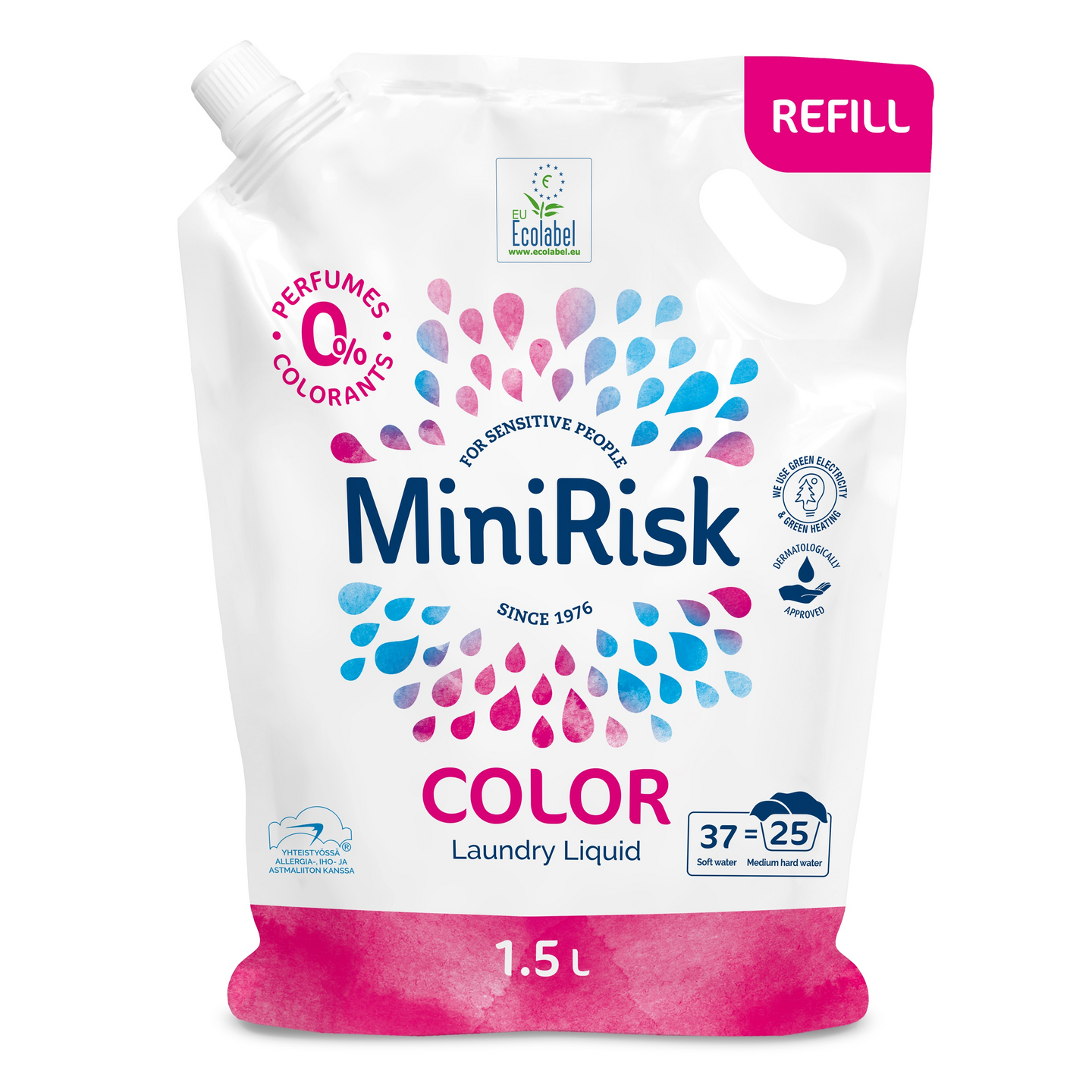 Mini Risk Pyykinpesuneste 1,5L täyttöpussi Color