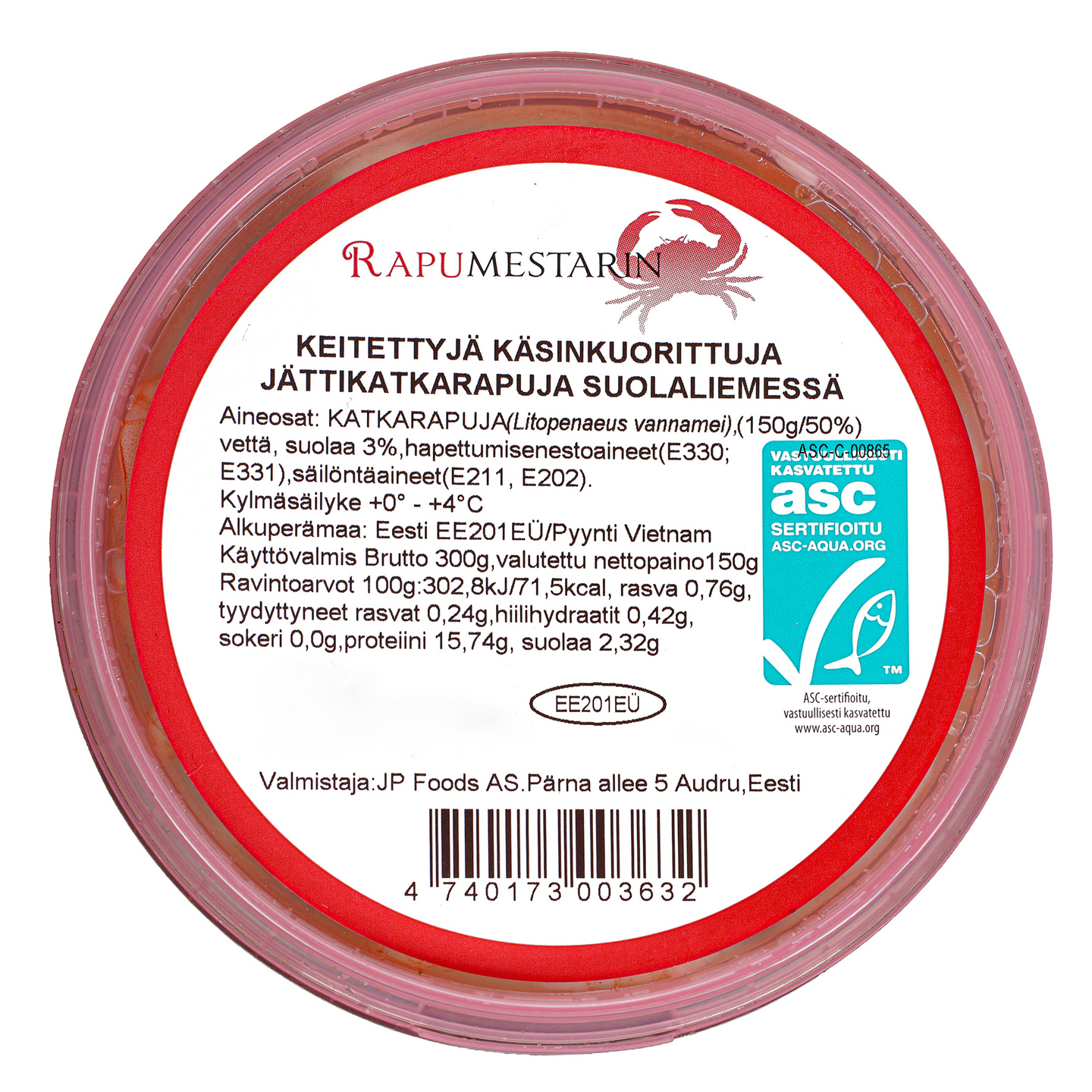Rapumestarin jättikatkarapuja suolaliemessä 300/150g ASC