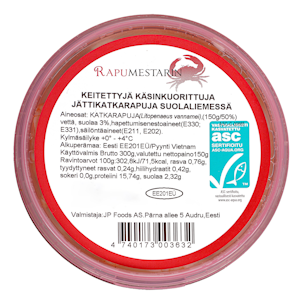 Rapumestarin jättikatkarapuja suolaliemessä 300/150g ASC