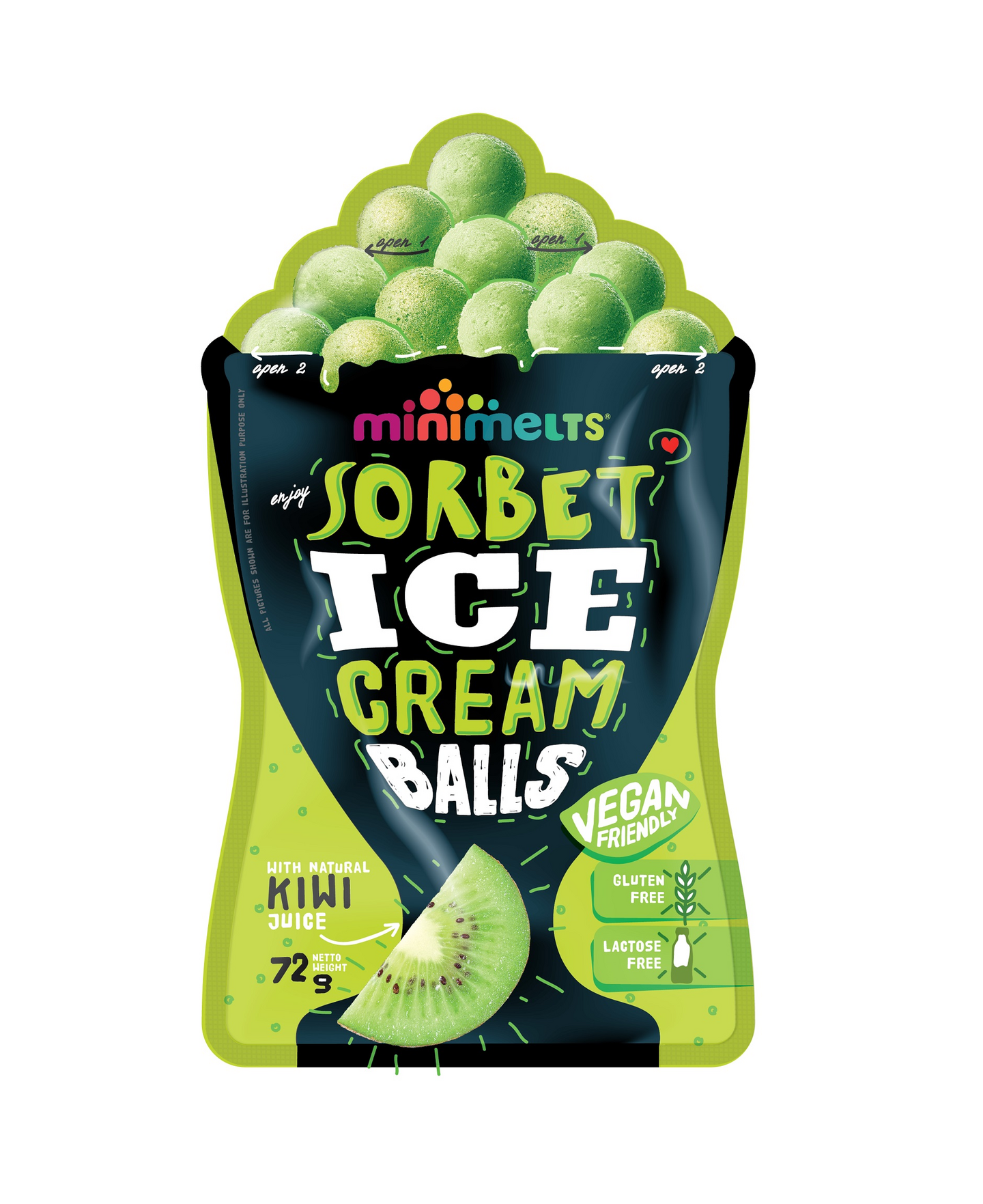 Minimelts Kiwi sorbet balls 72g