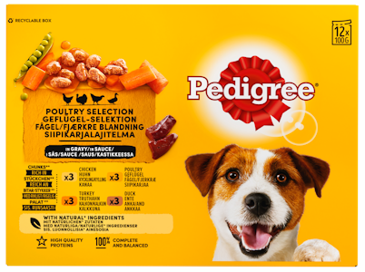 Pedigree 12x100g Adult kastikelajitelma kanaa, siipikarjaa, kalkkunaa ja ankkaa