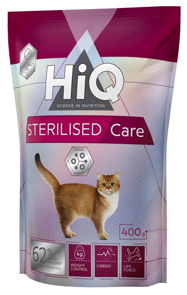 HiQ Sterilised Care kissojen täysravinto 400g