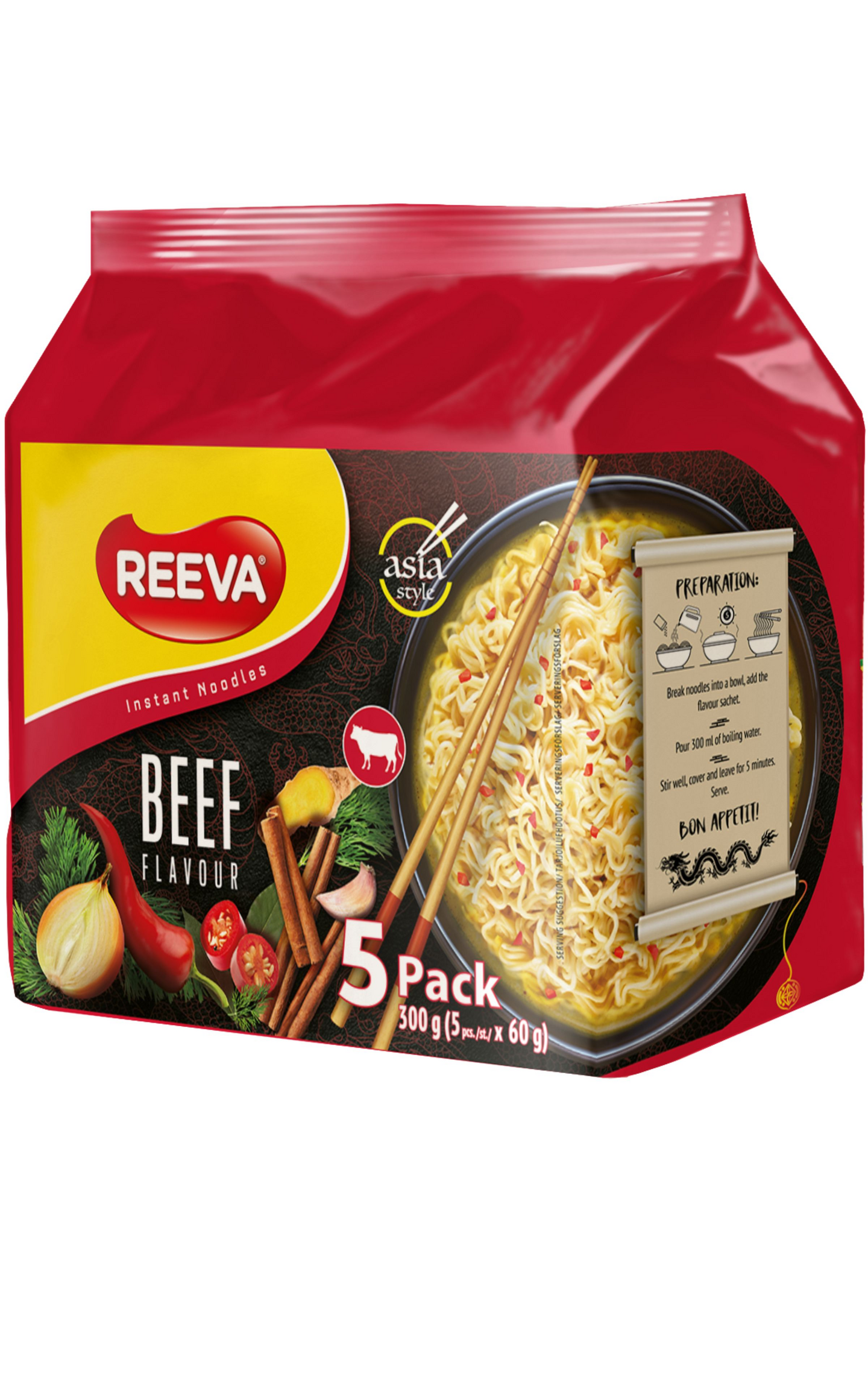 Reeva Asia Naudanlihanmakuinen nuudeli 5x60g