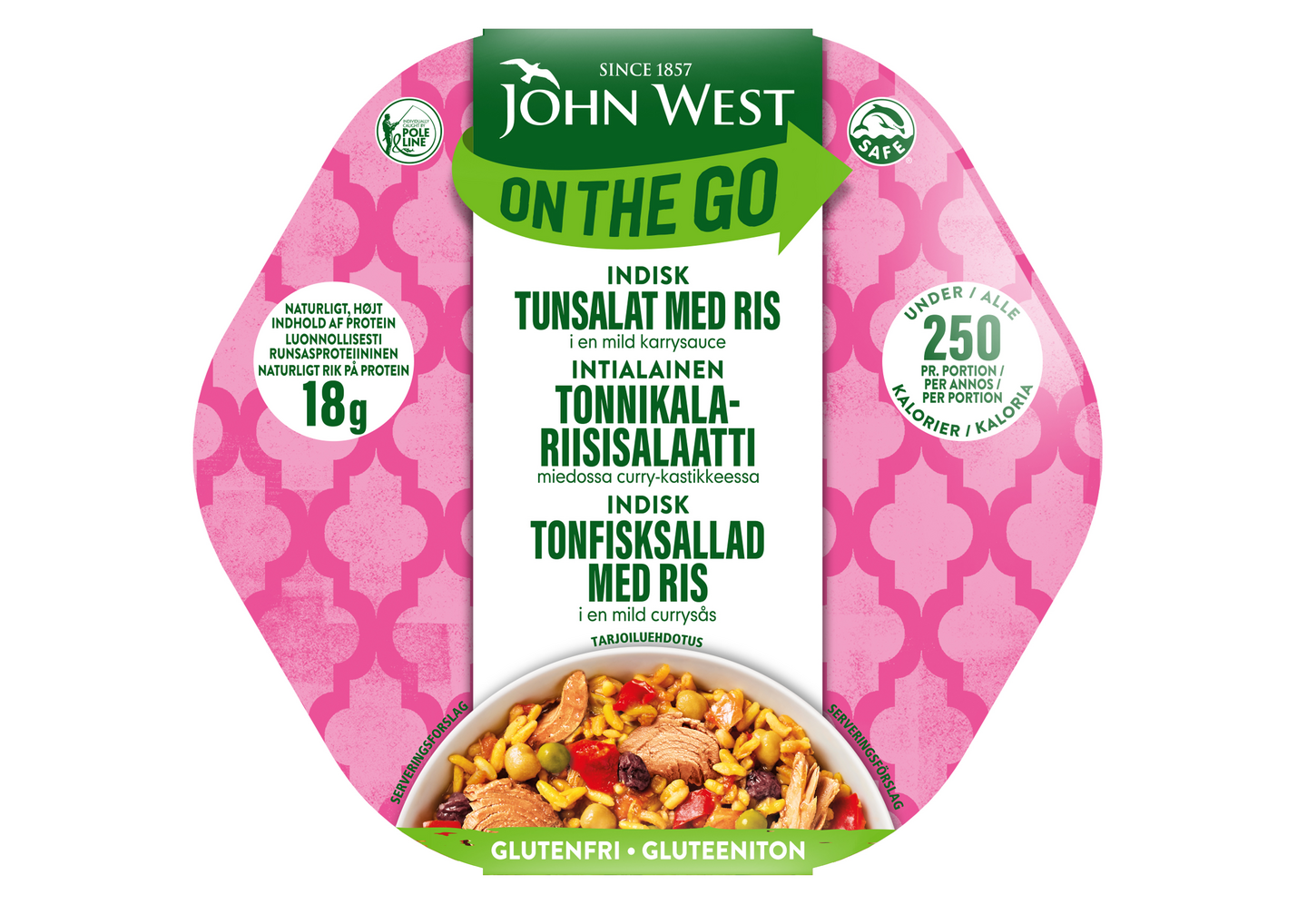John West On The Go Intialainen tonnikala-riisisalaatti 220g