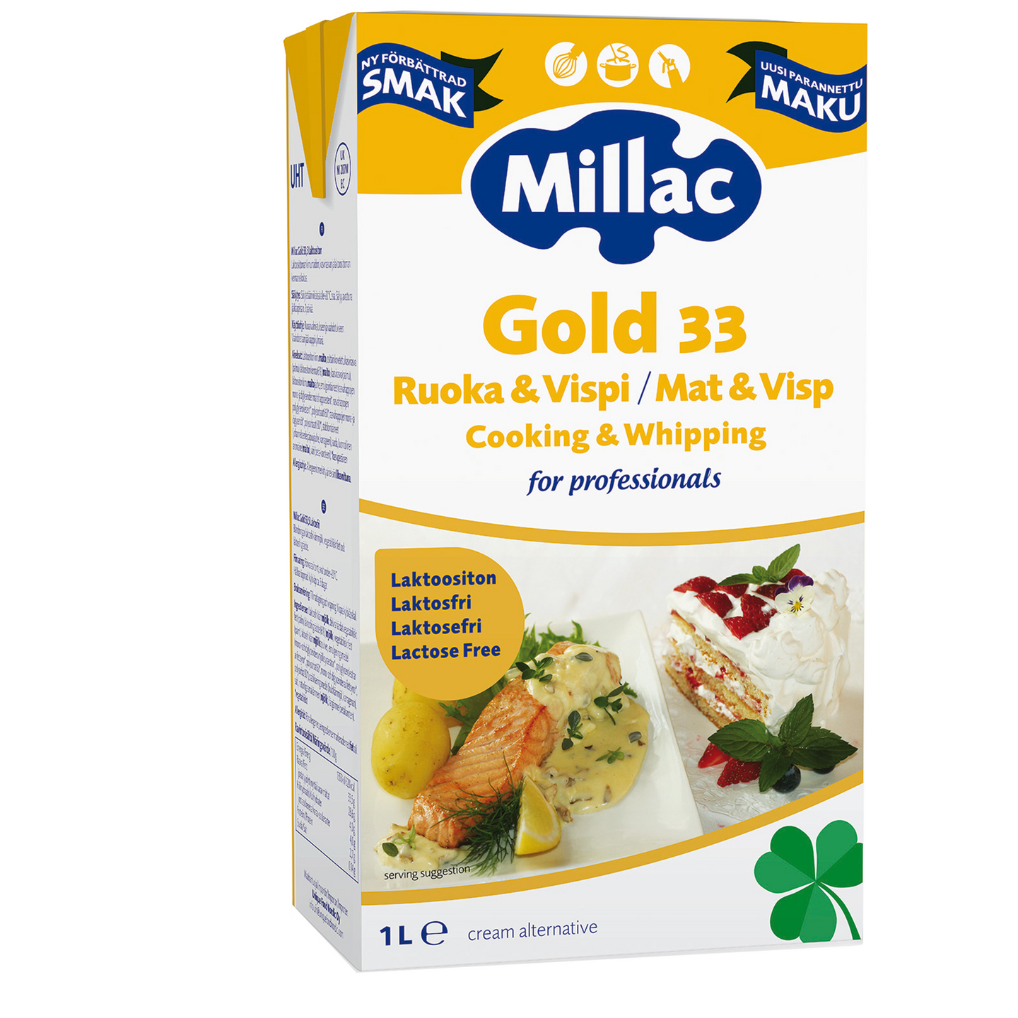 Millac Gold 33, Ruoka & Vispi, laktoositon, kasvirasvan ja kerman sekoite,  1l, UHT — HoReCa-tukku Kespro