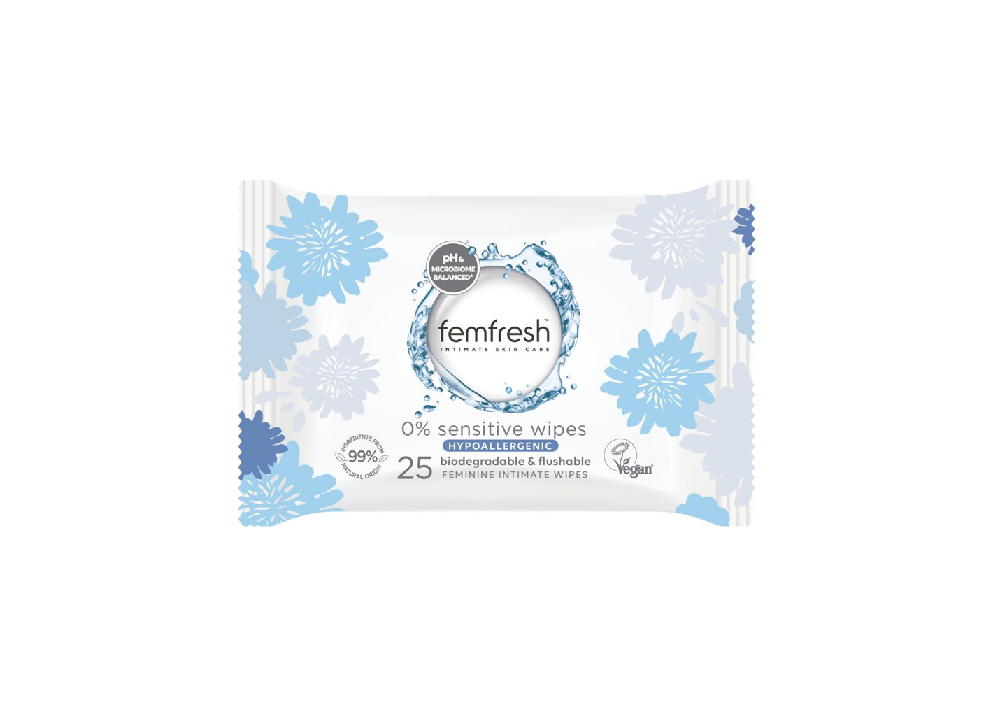 Femfresh 0% Sensitive Wipes 25 kpl -kosteuspyyhkeet intiimialueelle