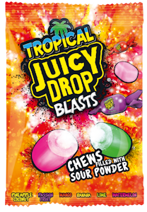 Bazooka Juicy Drop Blasts Tropical hedelmätoffee jauhetäytteellä 120g