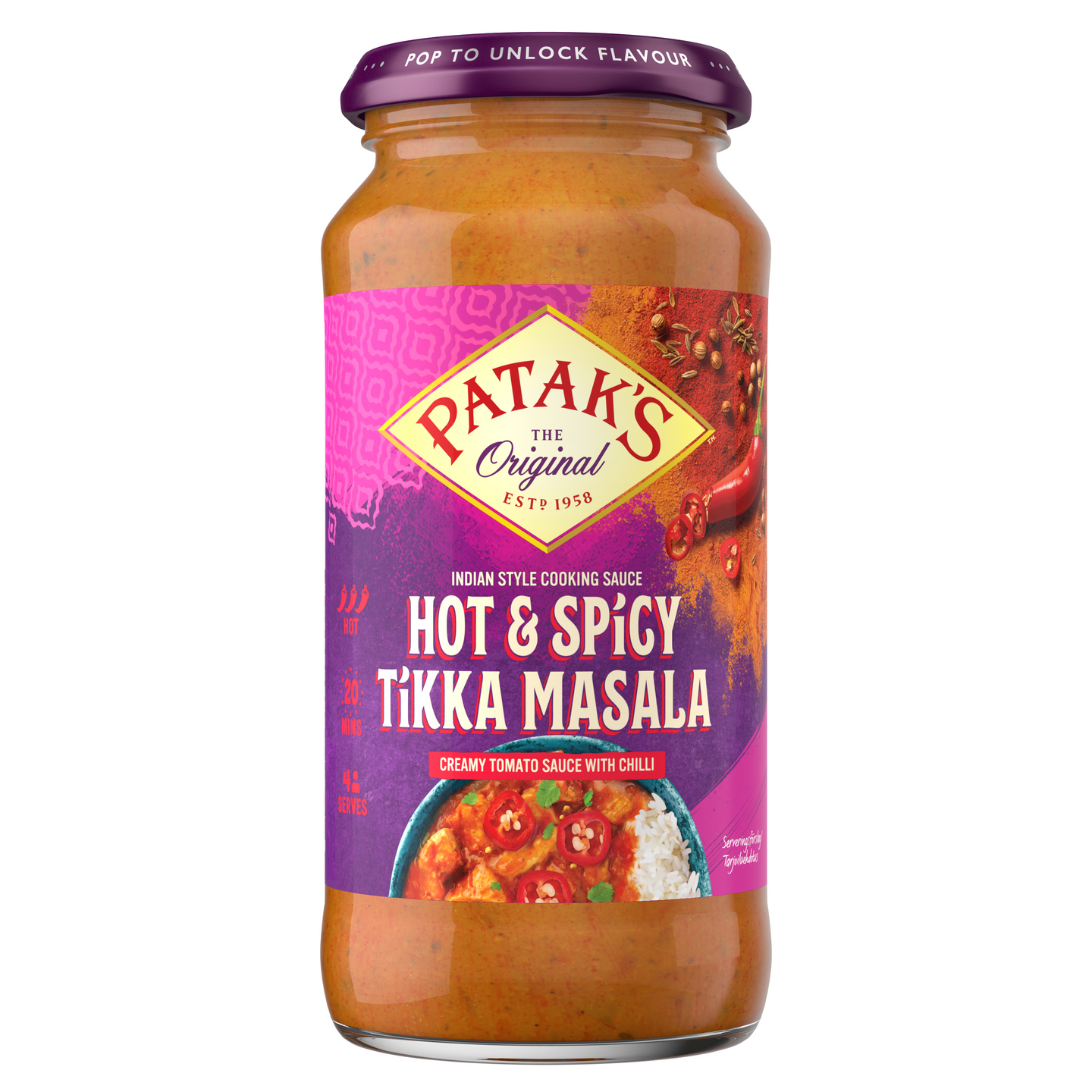 Patak's Tikka Masala Hot and Spicy Currykastike 450g