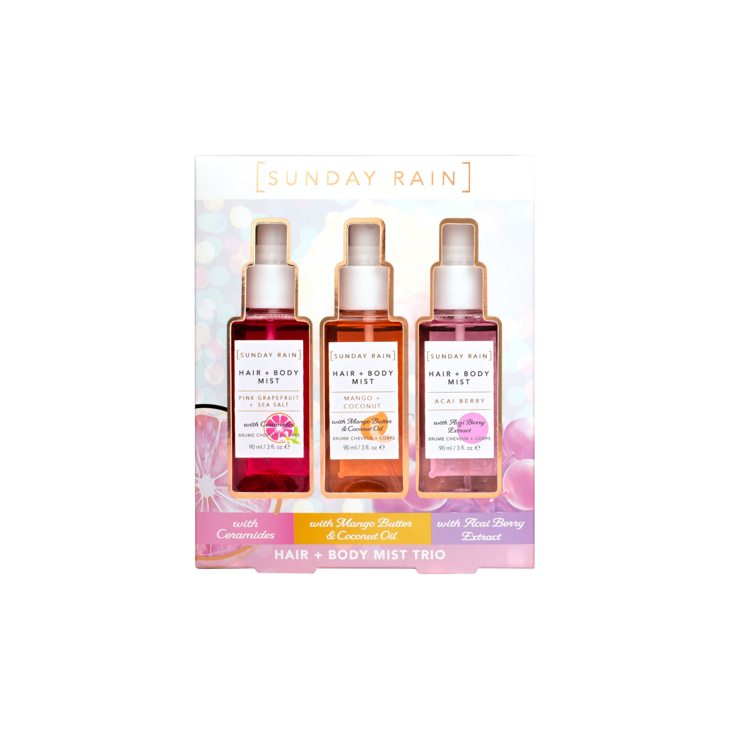 Sunday Rain Hair+Body Mist Trio lahjapakkaus