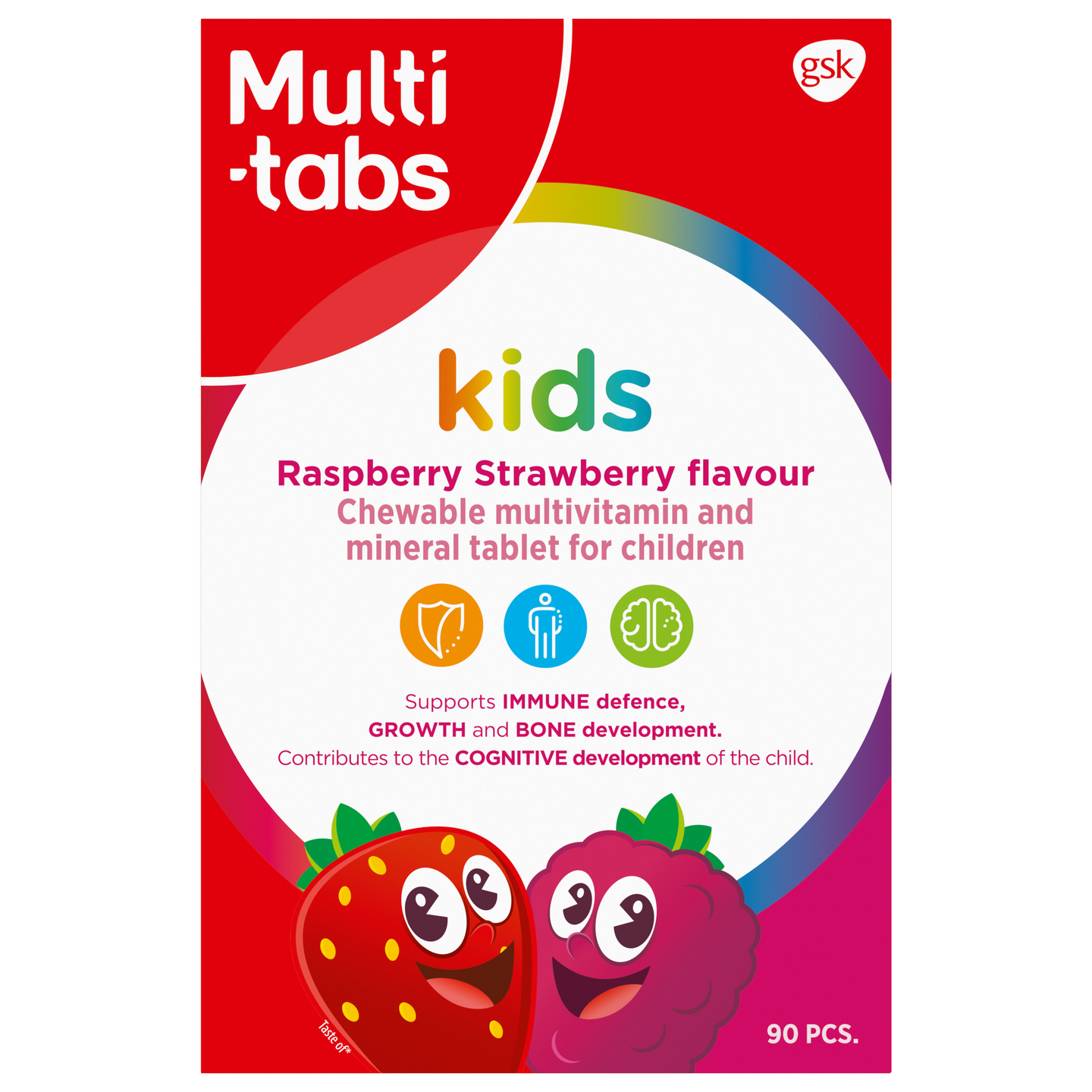 Multi-tabs kids monivitamiini 90kpl Vadelma Mansikka