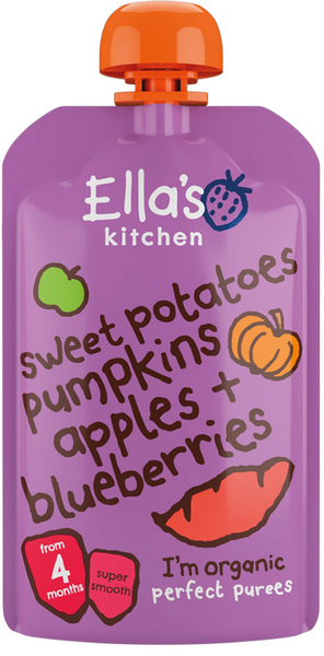 Ella's Kitchen Luomu bataatti-kurpitsa-omena-mustikkasose 120g 4kk