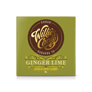 Willie's Cacao Ginger % Lime 50g inkiväärillä ja limellä maustettu tumma suklaa