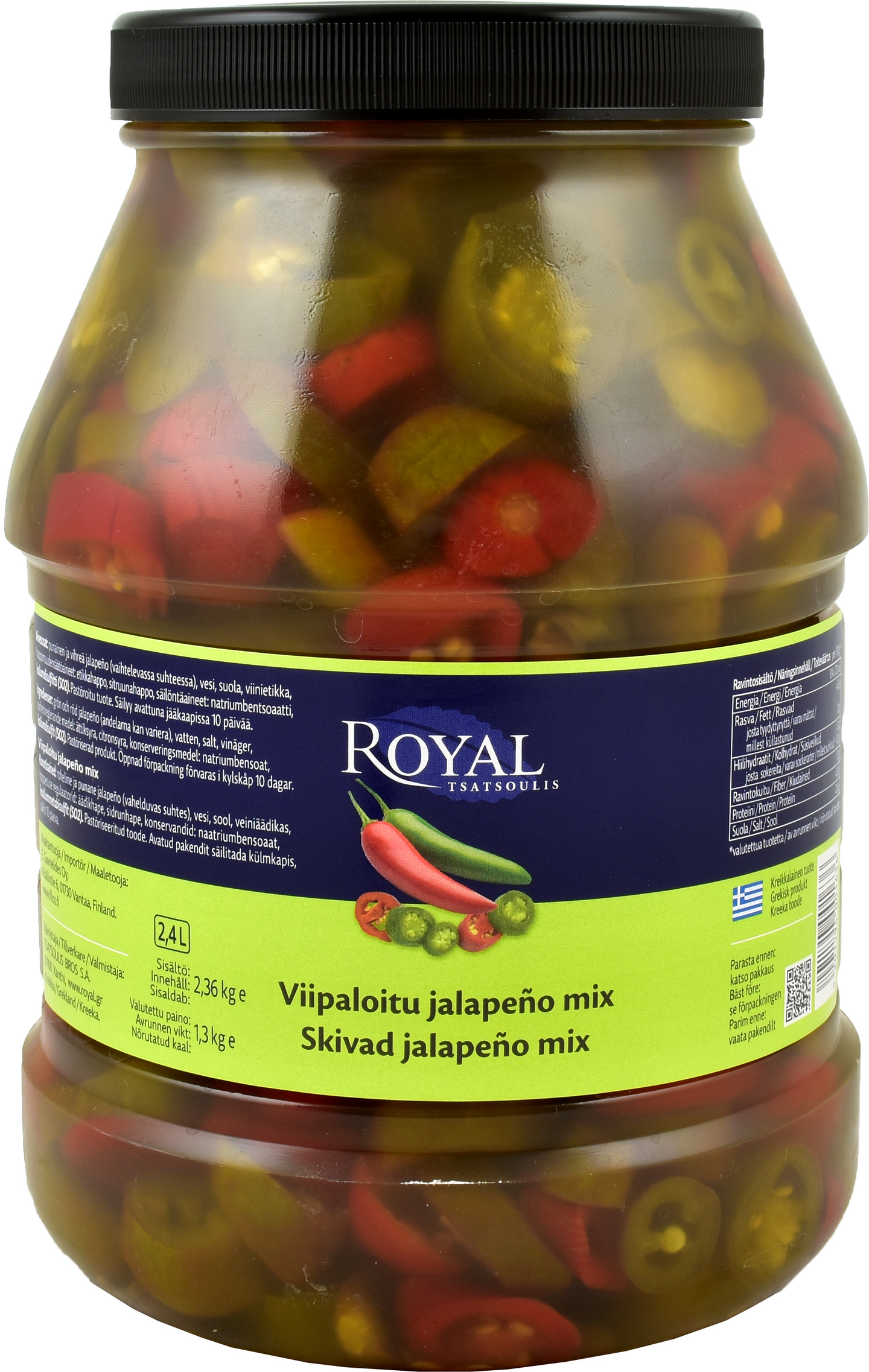 Royal vihreä & punainen viipaloitu jalapeno mix 2,36/1,3kg