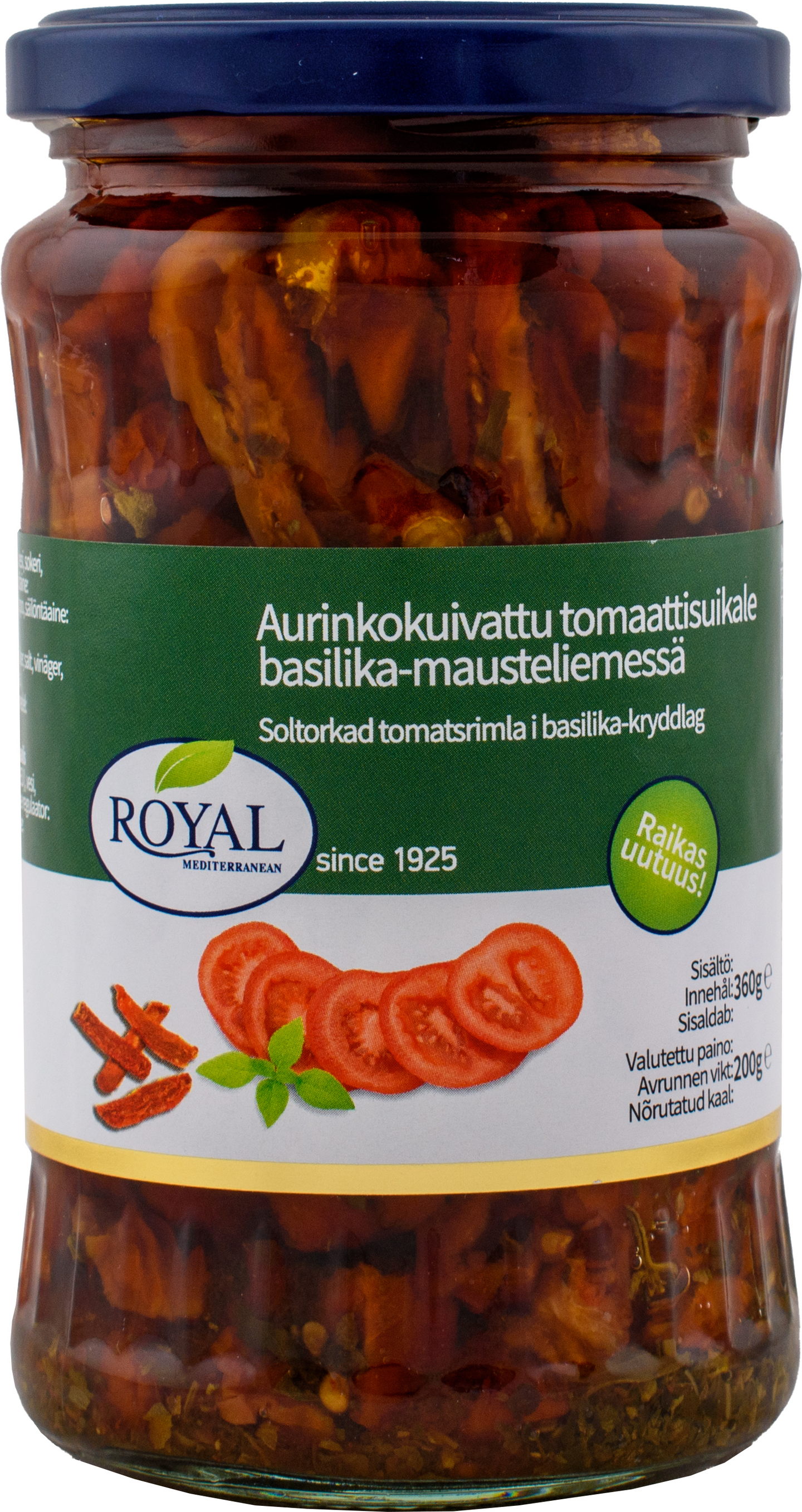 Royal aurinkokuivattu tomaattisuikale basilika-mausteliemessä 360g/200g
