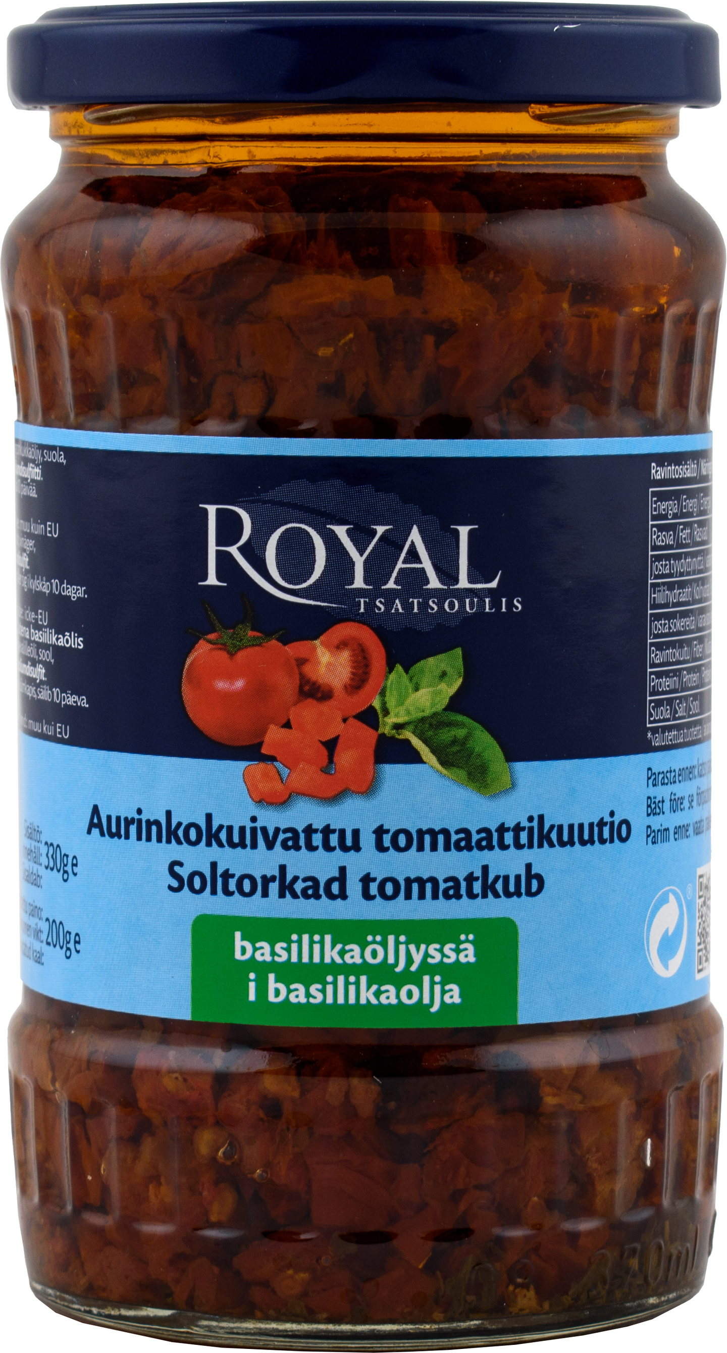 Royal aurinkokuivattu tomaattikuutio basilikaöljyssä 330g/200g