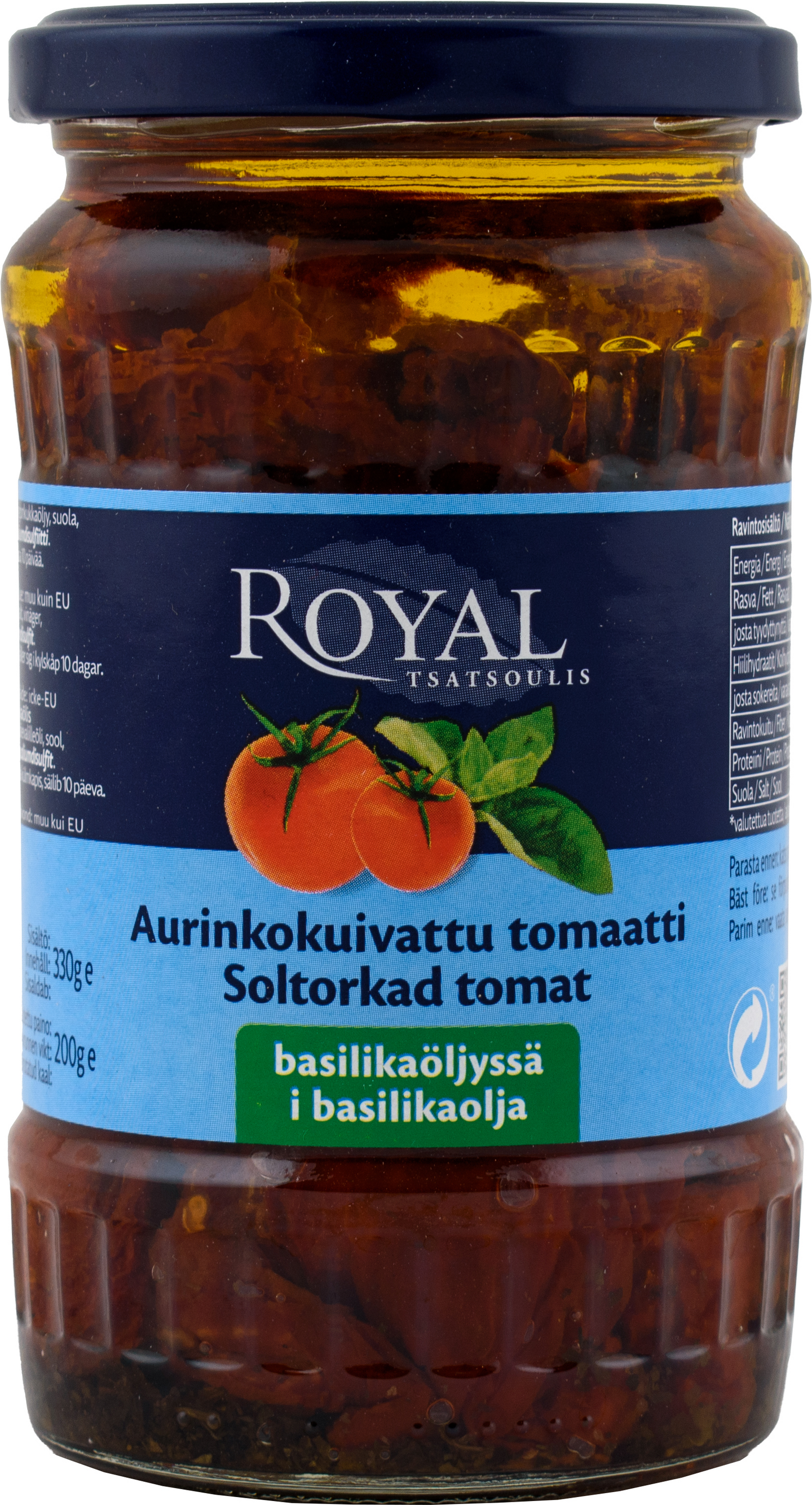 Royal aurinkokuivattu tomaatti basilikaöljyssä 330g/200g