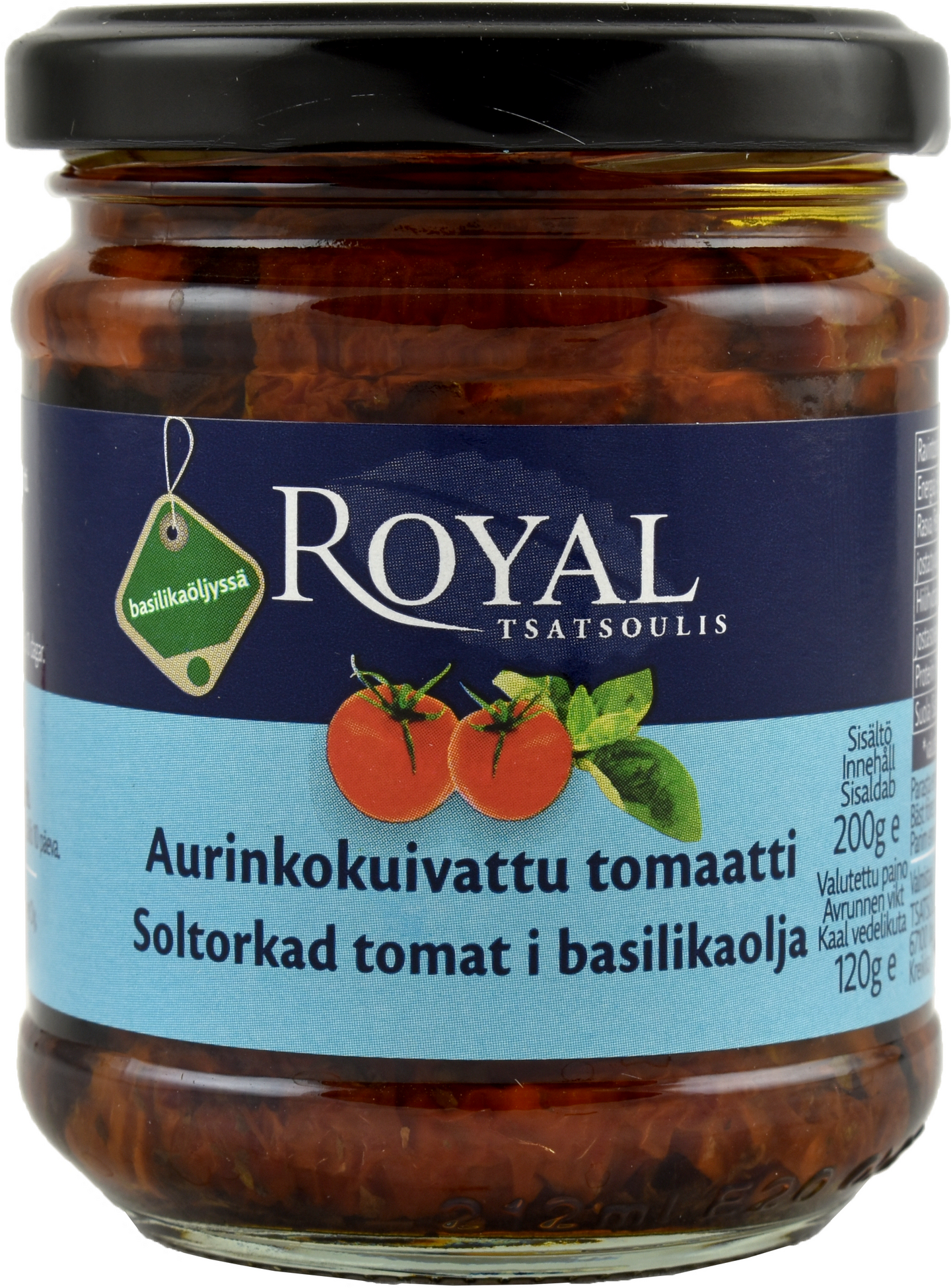 Royal aurinkokuivattu tomaatti basilikaöljyssä 200/120 g