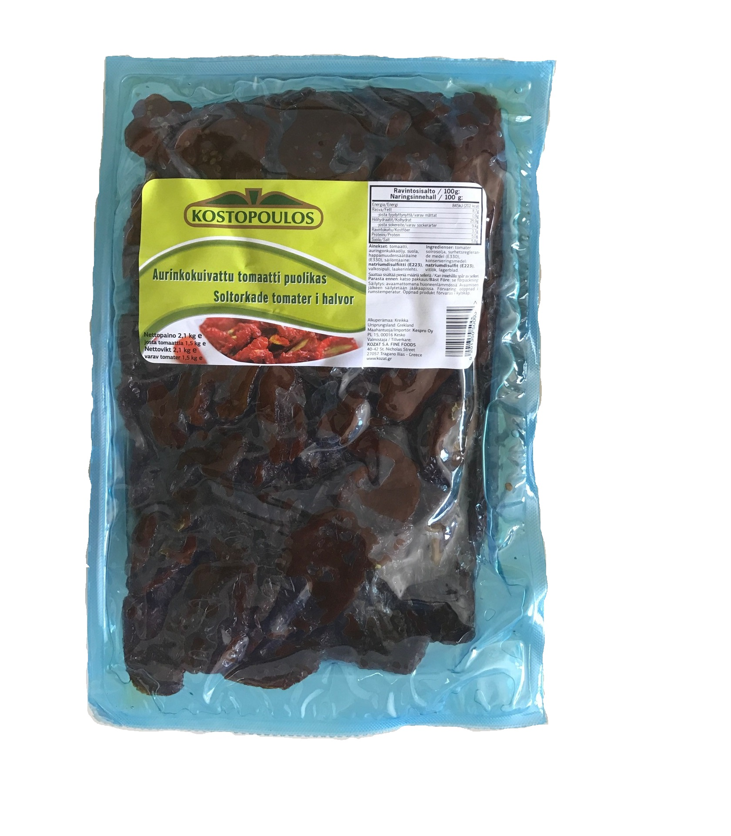 Kostopoulos aurinkokuivattu tomaatti puolikas 2,1kg/1,5kg pussi