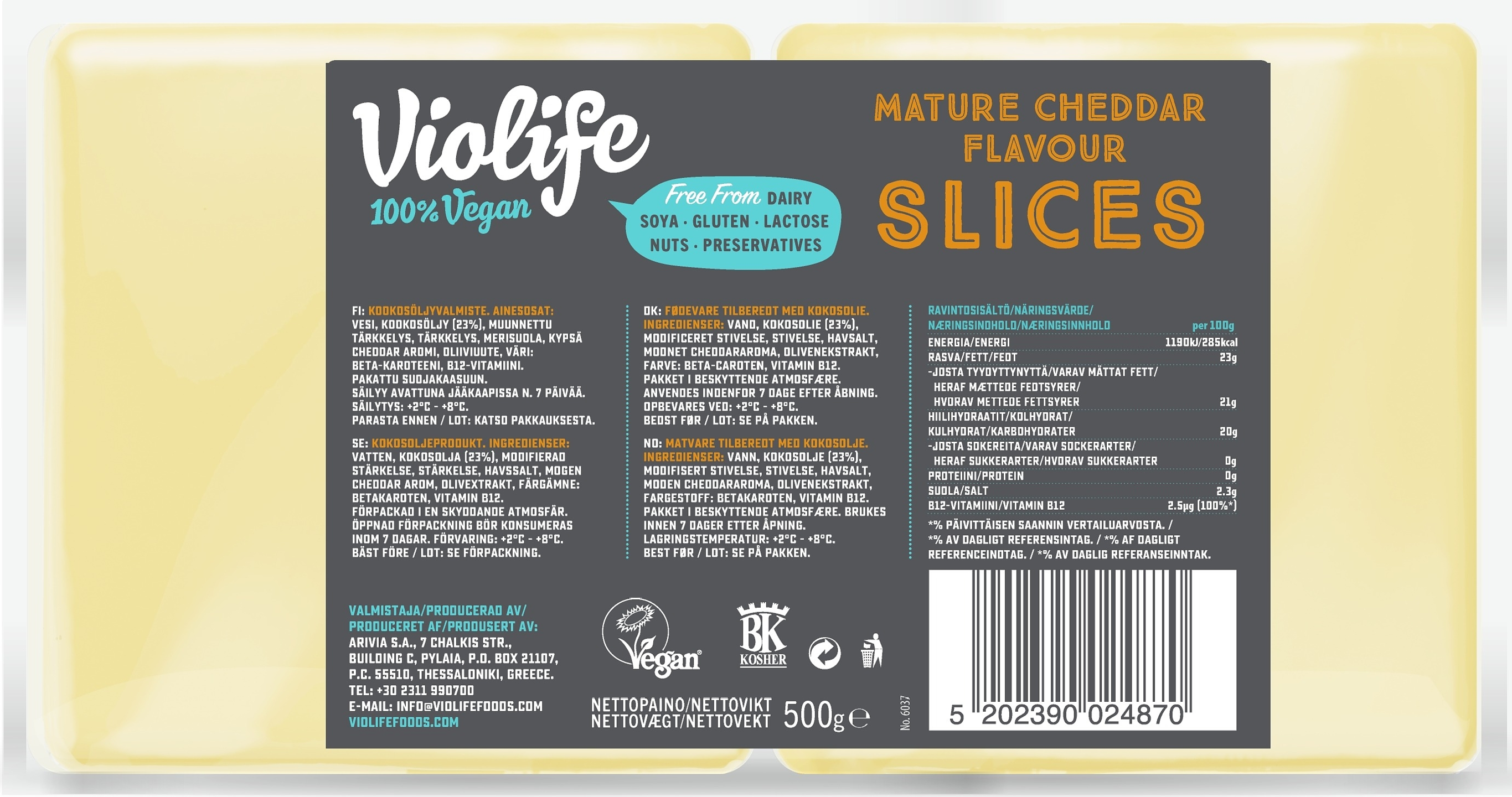 Violife 100% Vegan Mature Cheddar Flavour Slices 500g