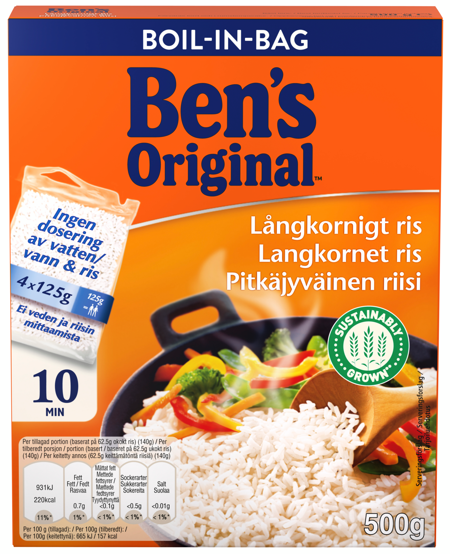 Ben's Original Pitkäjyväinen riisi keitinpusseissa 4x125g