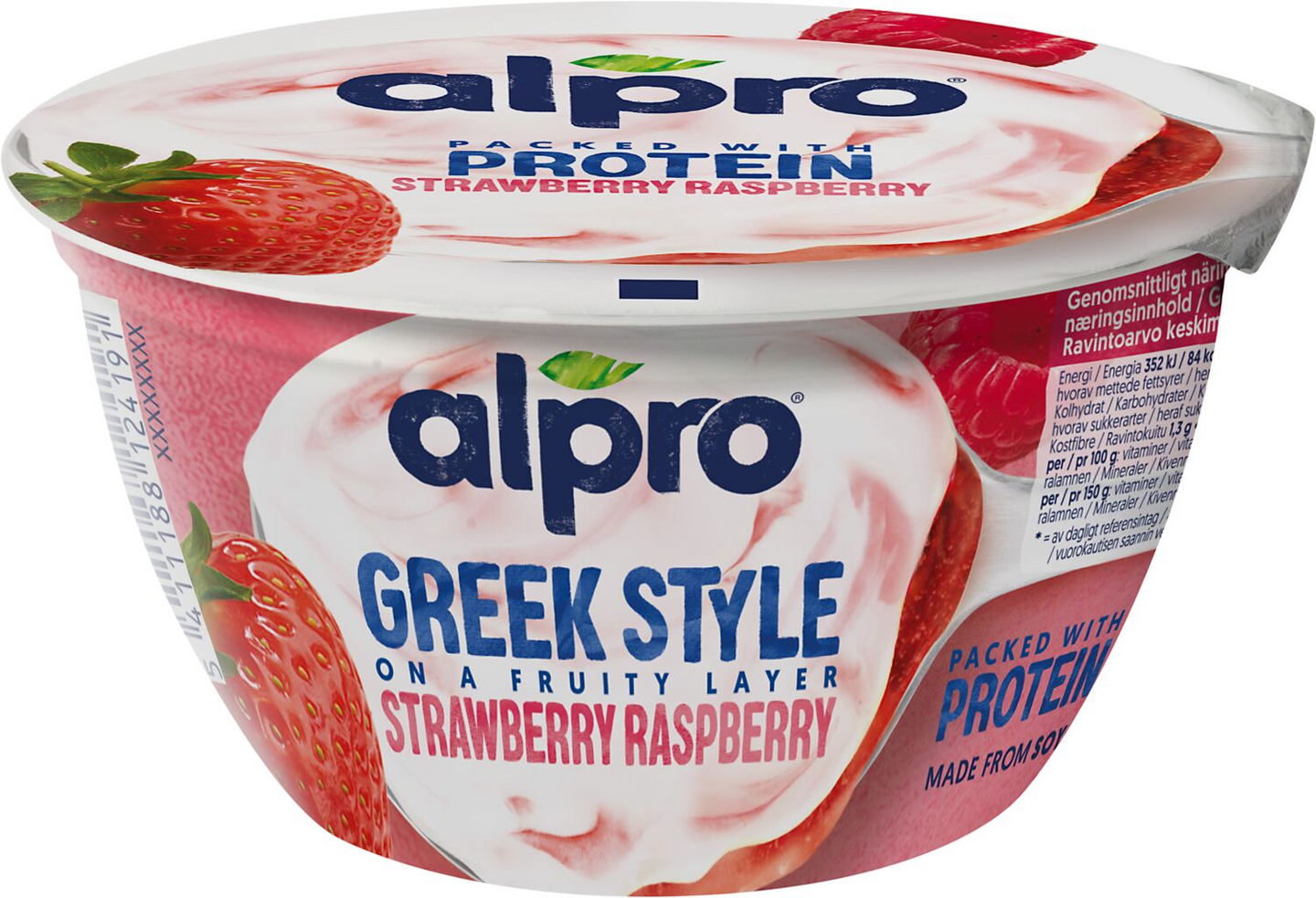 Alpro Greek Style proteiinipitoinen soijavalmiste 150g mansikka-vadelma