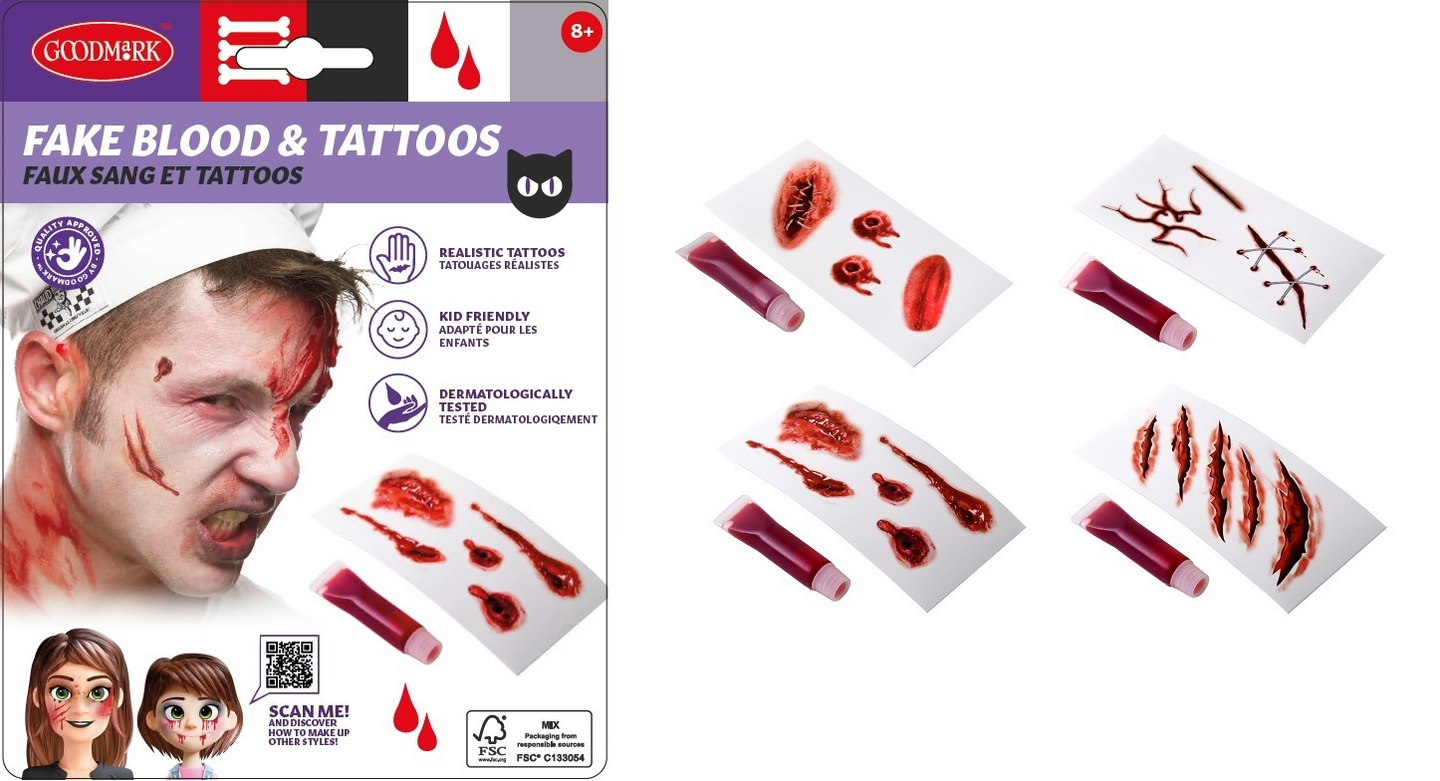 Maskeeraussetti sis. arpitatuointi ja tekoveri